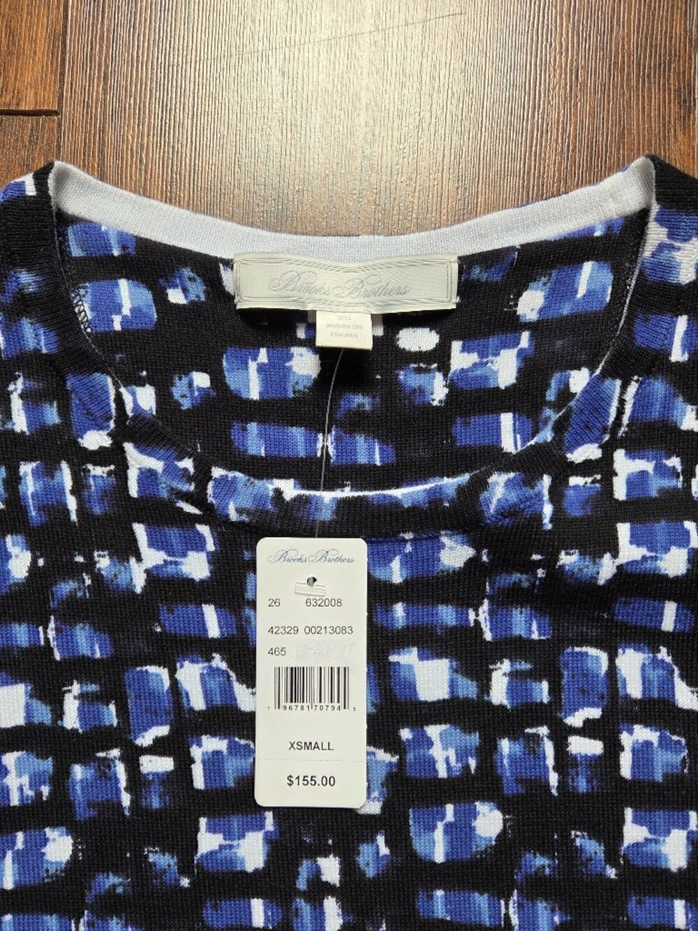 NWT Brooks Brothers Twinset Abstract Short Sleeve Cotton Knit Sweater XS Blue - Picture 6 of 13